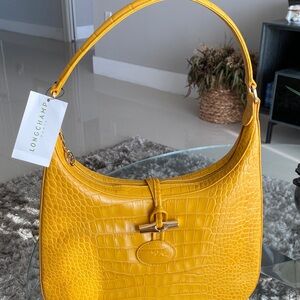Longchamp Yellow Croc-Embossed Tote